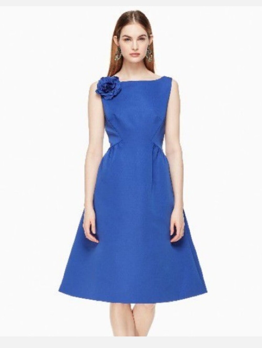 Kate Spade Rambling Roses V-Back Structured Dress Cobalt Blue NWT 2